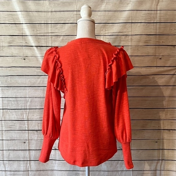 Anthropologie Pilcro Lightweight Orange/Red Ruffle Sweater Size X-Small - Picture 9 of 13